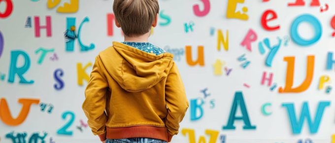 La dislessia: bambino fissa muro con lettere senza senso
