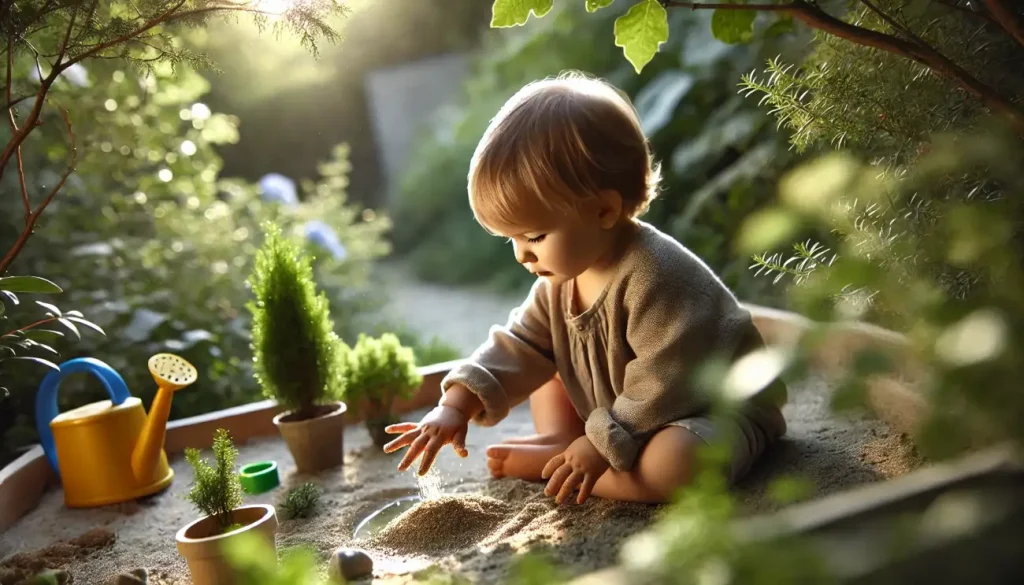 Bambino gioca all'aperto