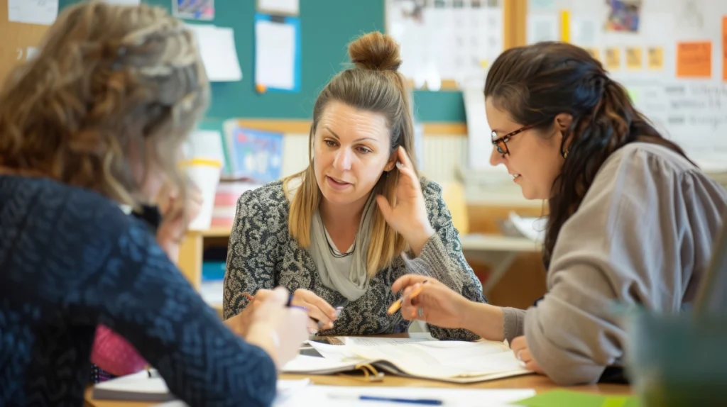 Insegnante, genitore e pedagogista collaborano per incentivare l'educazione inclusiva