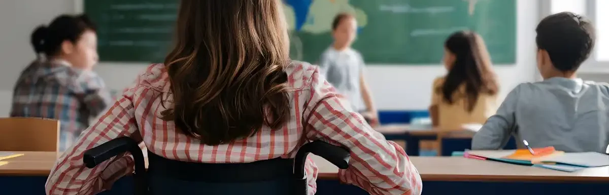 Didattica Inclusiva: Alunna in aula segue lezione su sedia a rotelle
