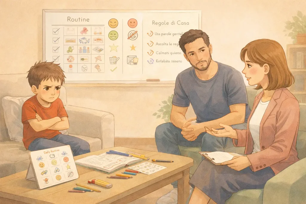 Illustrazione con bambino affetto da Disturbo Oppressivo Provocatorio 